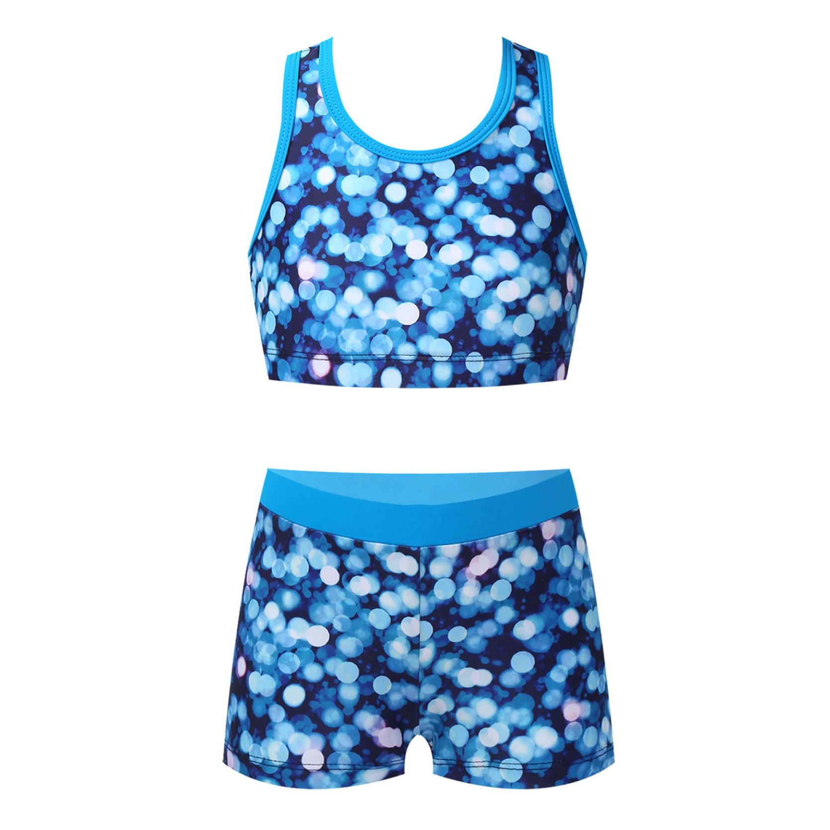 IEFiEL Kindermeisjeszwemkleding Racerback crop-tanktop met boyshorts Bodems Tweedelige bikiniset 8-10Years