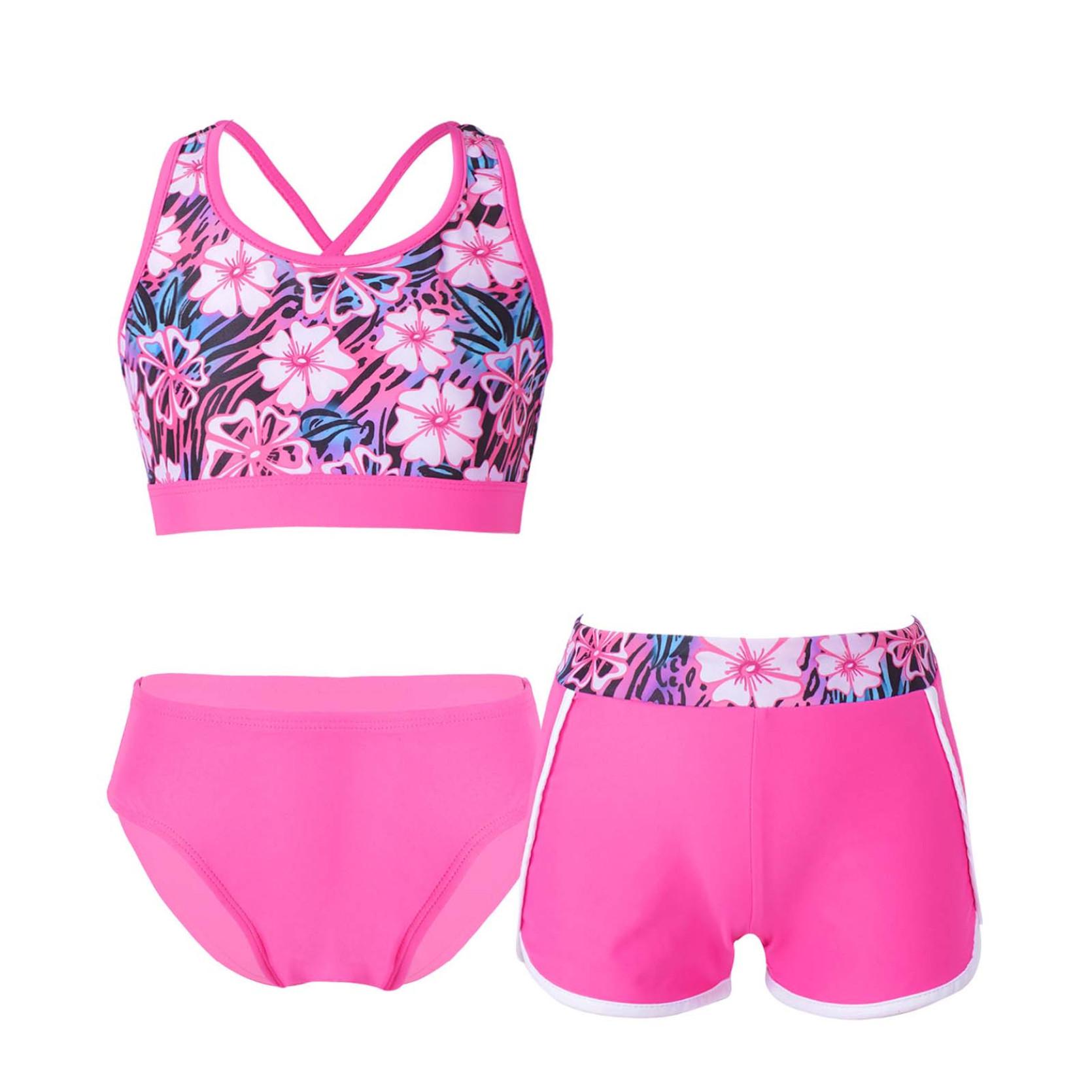 IEFiEL Kinderbadpaksets Badpak voor meisjes Bedrukt vest Crop Top met shorts en slips Set Strandbadkleding Zwembad Rashguard-pak 5-6 Years
