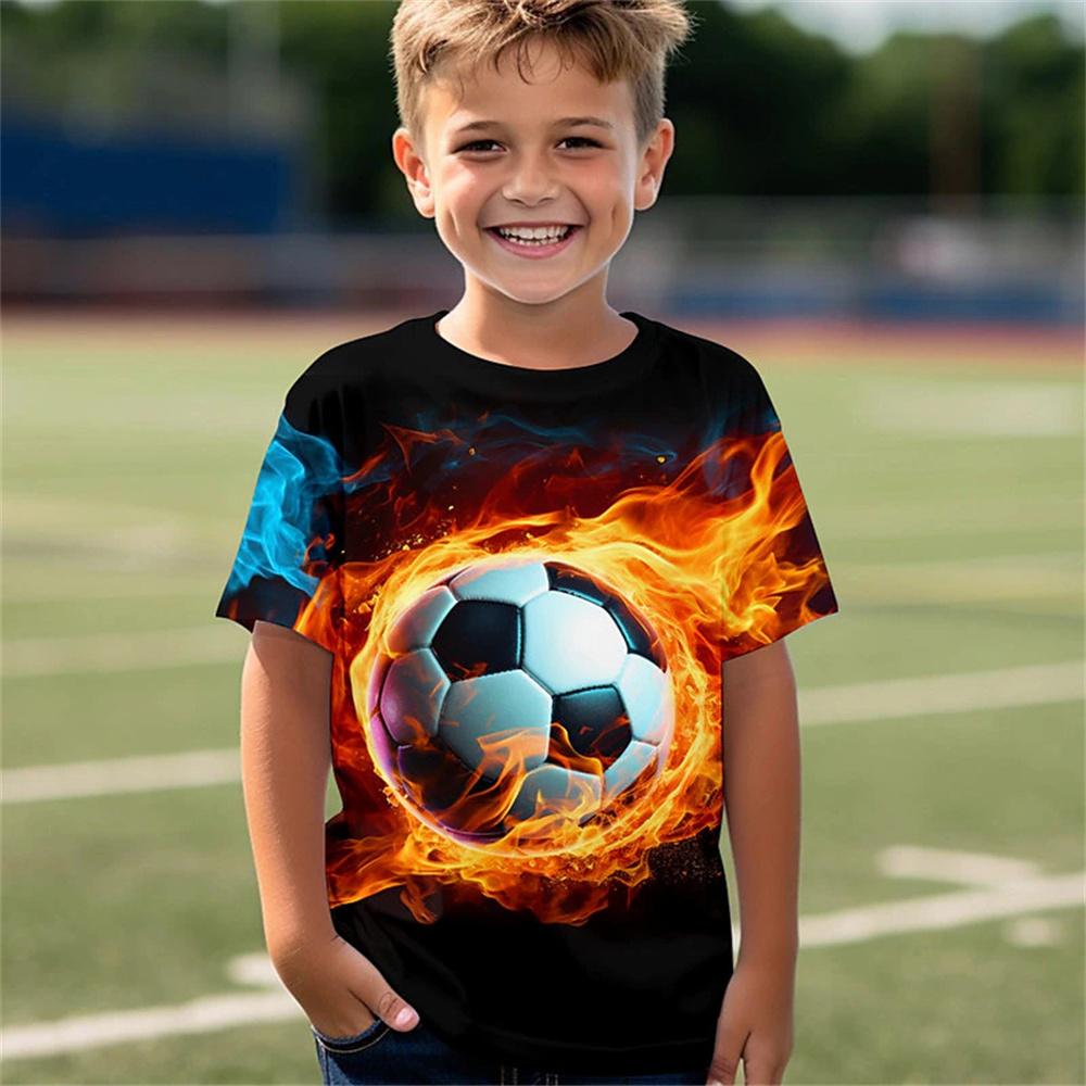Kukebang Nieuw in de zomer T-shirt kinderkleding meisjes 3 tot 12 jaar oud voetbaltrui jongen dragen voetbal 3D print tops voor kinderen T-shirts 160