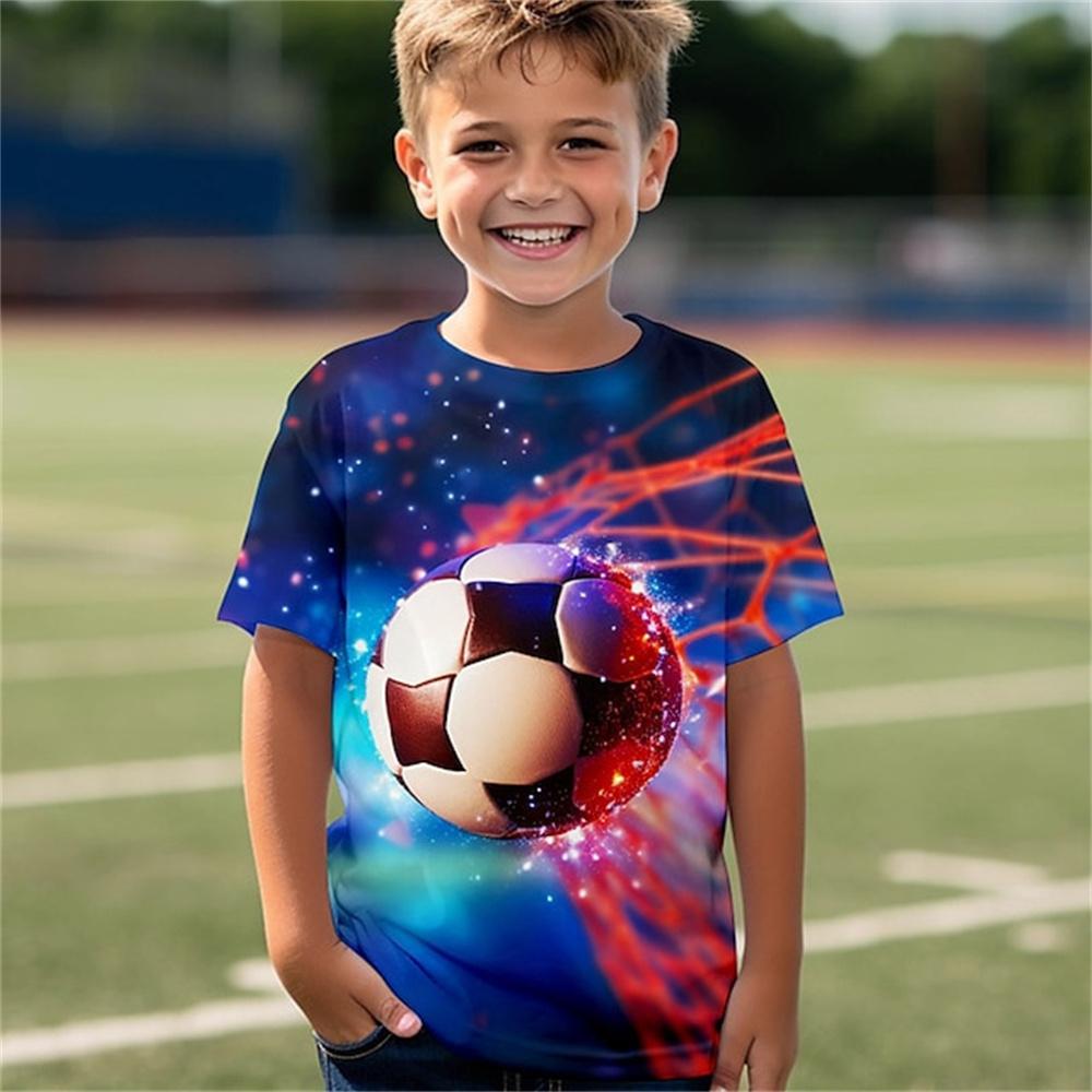 Kukebang Nieuw in de zomer T-shirt kinderkleding meisjes 3 tot 12 jaar oud voetbaltrui jongen dragen voetbal 3D print tops voor kinderen T-shirts 140