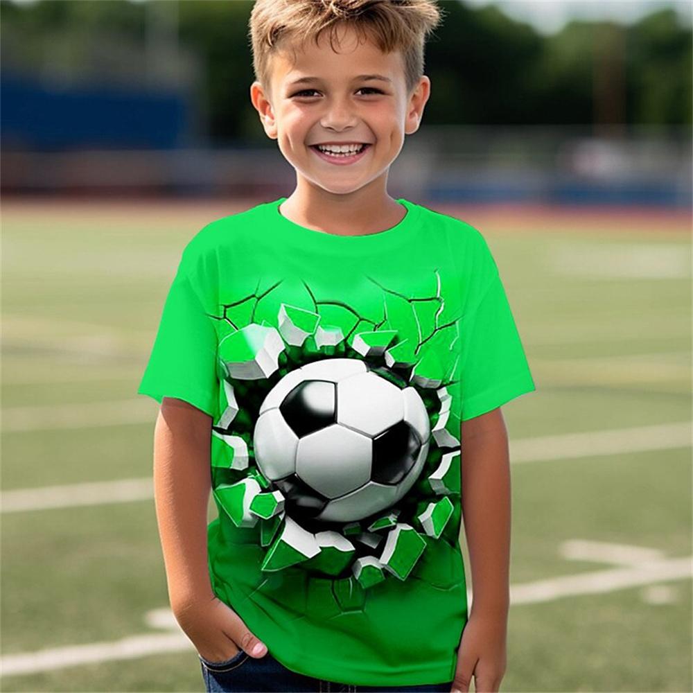 Kukebang Nieuw in de zomer T-shirt kinderkleding meisjes 3 tot 12 jaar oud voetbaltrui jongen dragen voetbal 3D print tops voor kinderen T-shirts 140