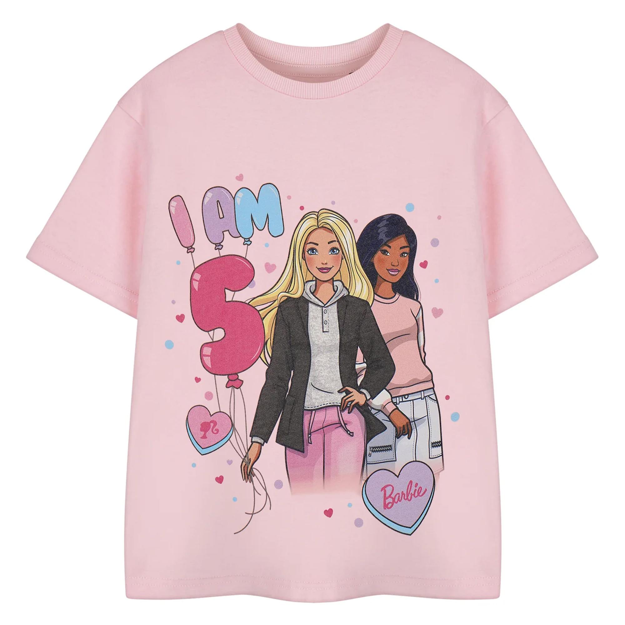 Barbie Girls I Am 5 Short-Sleeved Birthday T-Shirt 5-6 Years roze
