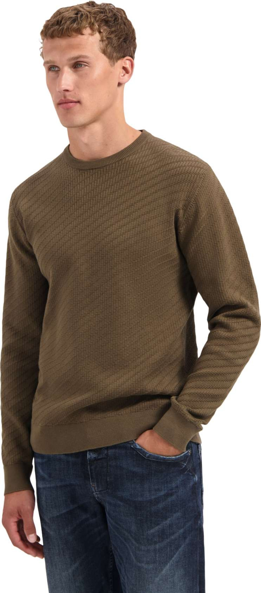 No Excess Pullover crewneck jacquard solid taupe