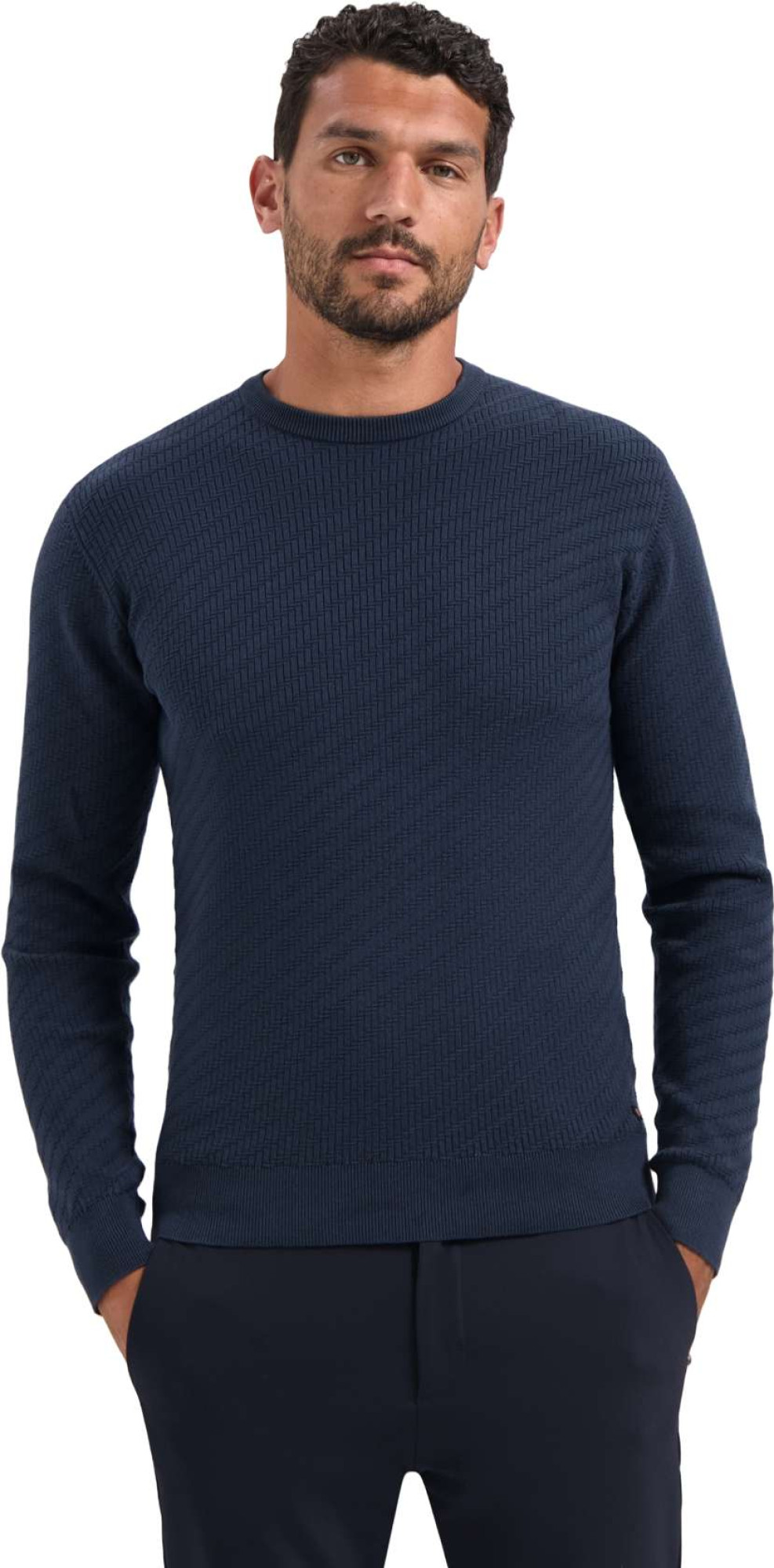 No Excess Pullover crewneck jacquard solid night
