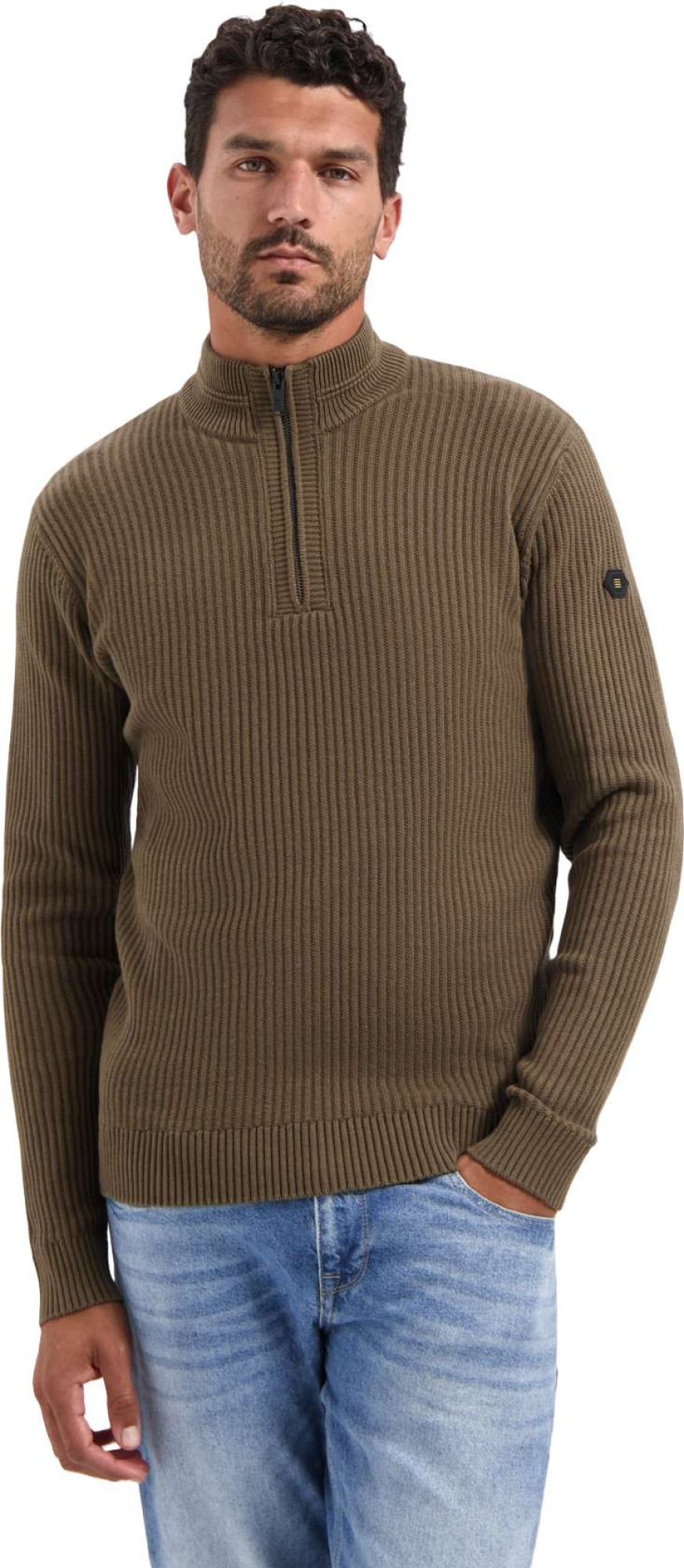 No Excess Pullover half zip rib variation taupe