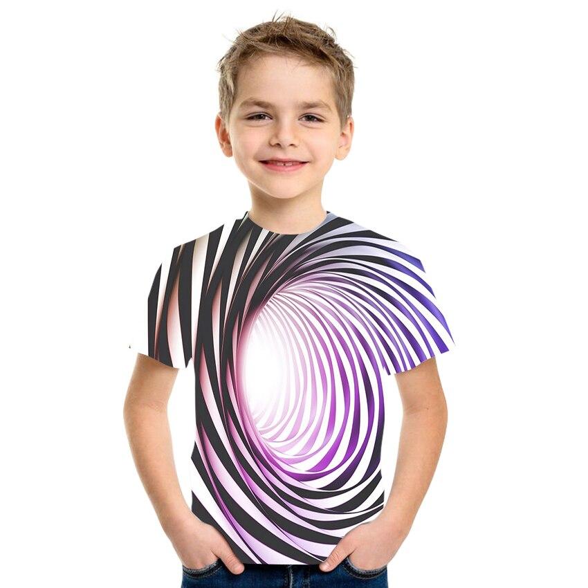 KaiTingu Vlam jongens en meisjes zomer T-shirt mode korte mouwen 3D ronde hals top rokerig element 140