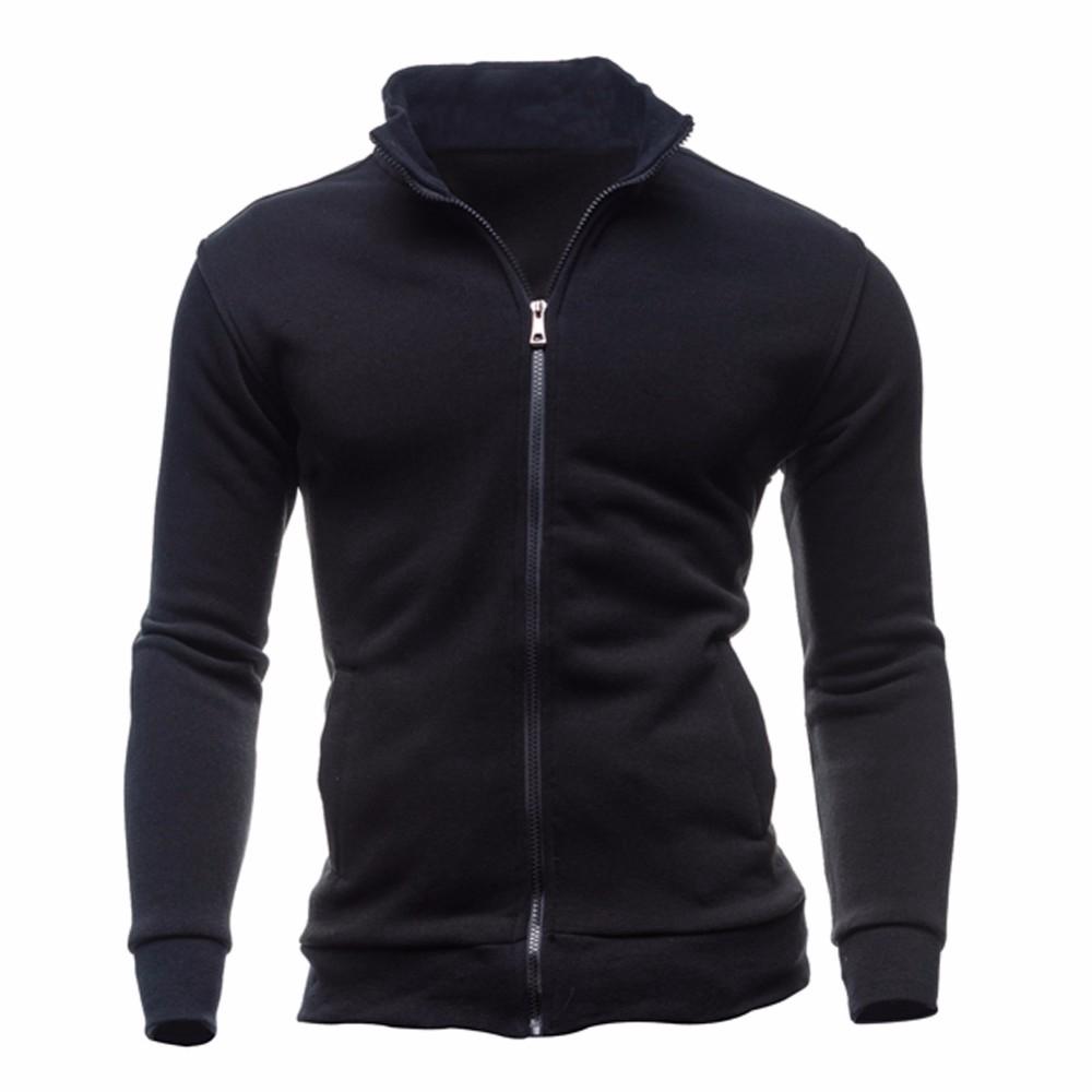 BOLIV MODA Heren sweatshirt met ritssluiting, opstaande kraag en capuchon, herenvest in effen kleur XXL zwart