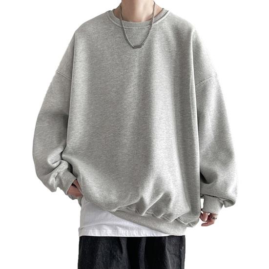 Tianhangyuan Heren herfst winter sweatshirt losse effen kleur ronde hals lange mouw dikke warme zachte unisex casual eenvoudige stijl paar top L lichtgrijze kleur
