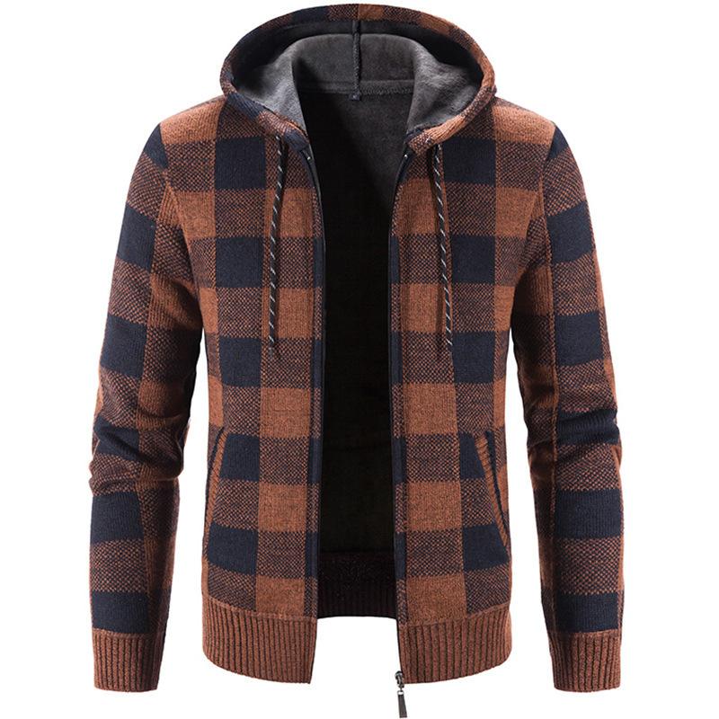 LAKER CC Herfst- en winterjas voor heren Fleece rits capuchon trui Plaid casual herenjas XXXXL