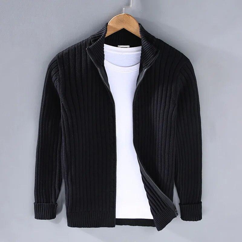 GS Herfst Winter Heren Vest Trui Heren Stand Kraag Rits Katoen 100% Verdikte Gebreide Effen Kleur High Street Kleding M zwart