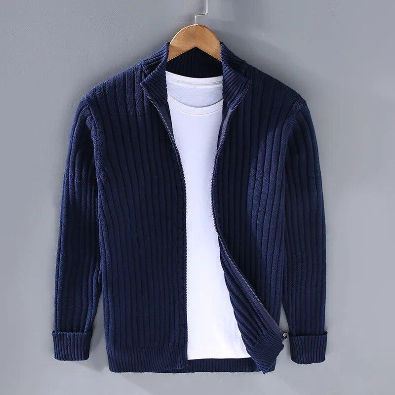 GS Herfst Winter Heren Vest Trui Heren Stand Kraag Rits Katoen 100% Verdikte Gebreide Effen Kleur High Street Kleding M blauw