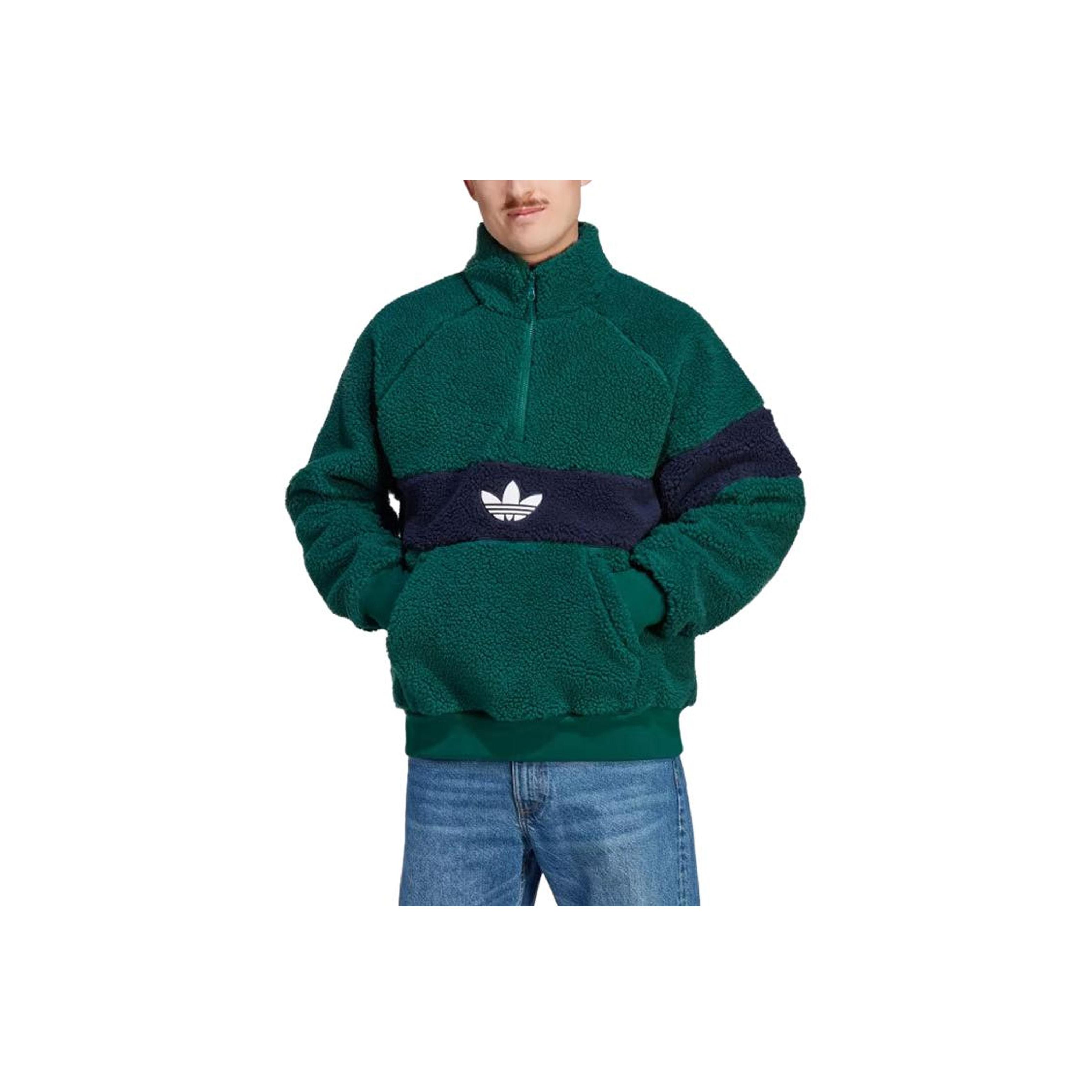 Adidas Originals Winter Fleece Jacket With Colorblock Logo Print And Stand Collar Men Jacket Green IM4659 M