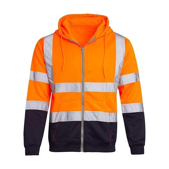 DILLER Heren Hoodie Jas Reflecterende Strip Veilige Waarschuwing Kleur Matching Trekkoord Losse Ritssluiting Lange Mouw Warm Zacht Sanitair Overalls Koudebestendig 2XL oranje