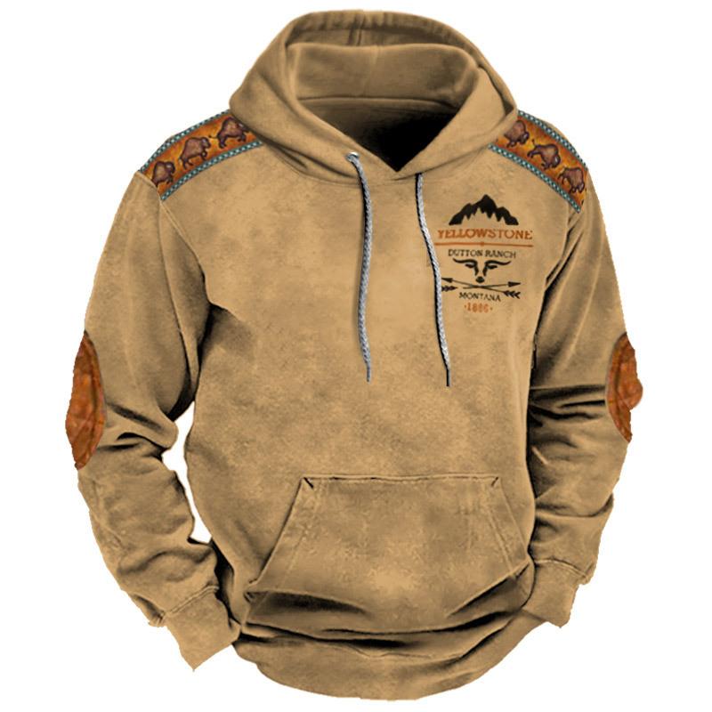 ETST 011 Vintage Hoodie Yellowstone 3D Geprint Heren Capuchon Sweatshirt Casual Streetwear Unisex Truien Mode Plus Size Trainingspak L