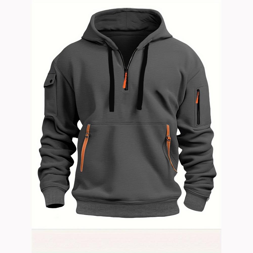 BUENOS Nieuwe herenhoodie Kwartrits Hoodies Zak Sport & Outdoor Streetwear Cool Casual Lente Herfst Kleding Hoodies Sweatshirts XXXL donkergrijze kleur