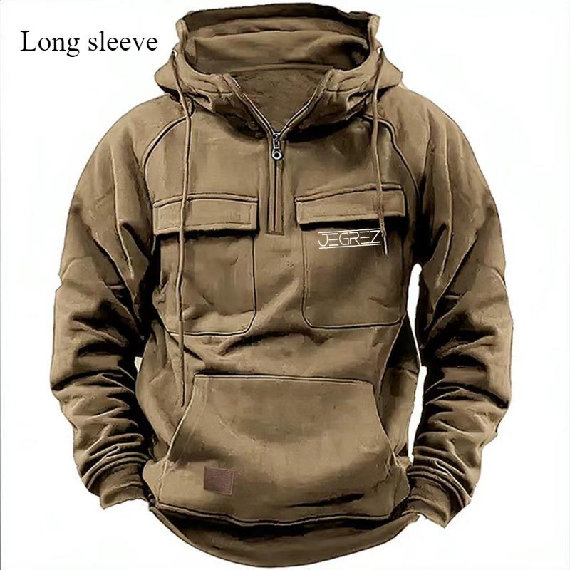 Pu Er Hooded Warme Dikke Heren Hoodie 2024 Nieuwe Mode Losse Multi-pocket Effen Kleur Lange Mouwen Winter Casual Sweatshirt XL kaki