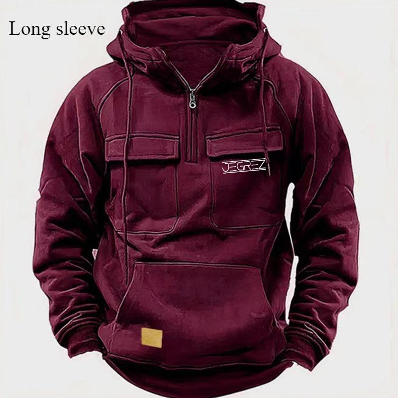 Pu Er Hooded Warme Dikke Heren Hoodie 2024 Nieuwe Mode Losse Multi-pocket Effen Kleur Lange Mouwen Winter Casual Sweatshirt L bordeaux