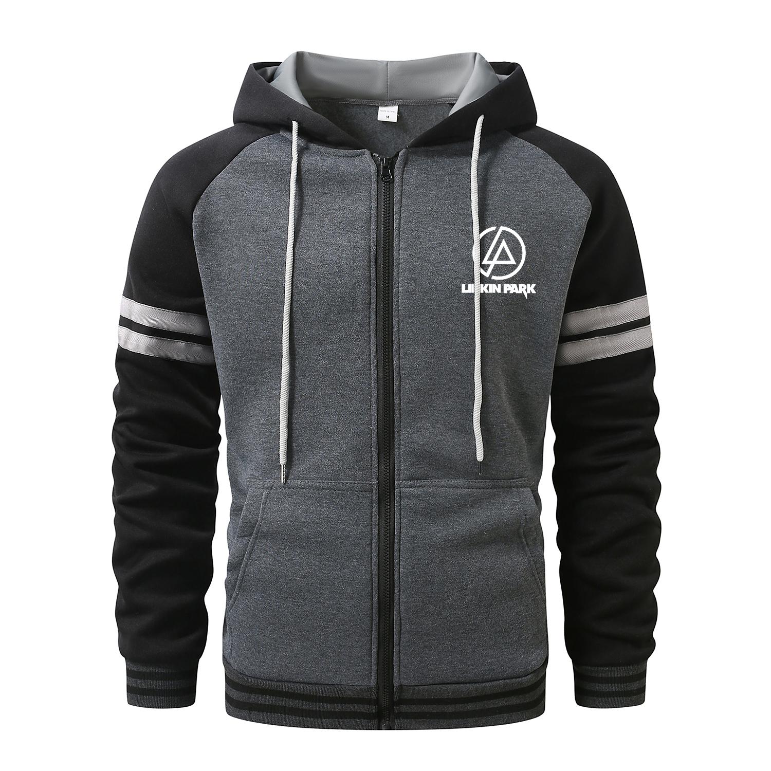 FEGKZLI Specialty LINKIN PARK  Hoodies for Men Cardigan Zip Hoodies Hooded Pocket Sports&Outdoor Men's Fashion Hoodies & Sweatshirts Streetwear Casual  Men's Coats S donkergrijze kleur