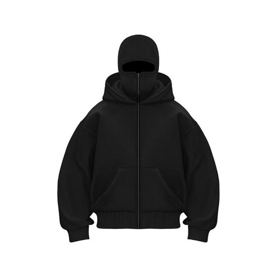 Borderless Boutique Unisex Balaclava Hoodie Warm Loose Hooded Jacket Zip-up Casual Jacket with Face Mask for Autumn Winter Outdoor Sports Street Wear L