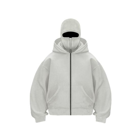 Borderless Boutique Unisex Balaclava Hoodie Warm Loose Hooded Jacket Zip-up Casual Jacket with Face Mask for Autumn Winter Outdoor Sports Street Wear S