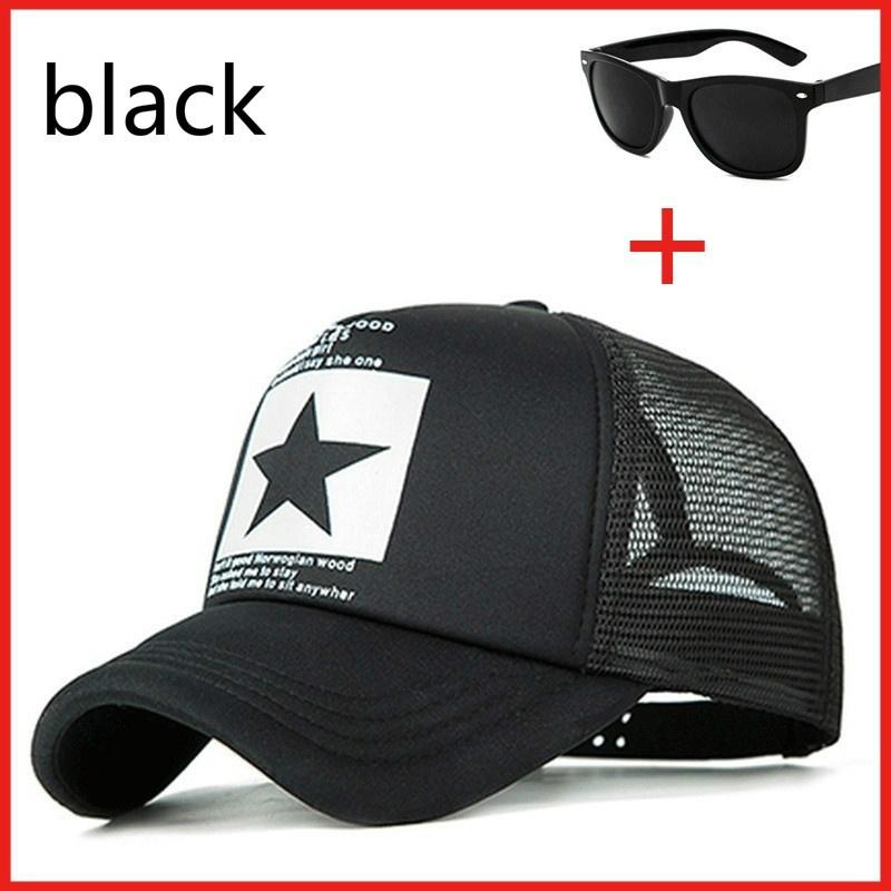 Cap Factory Unisex zomer baseballpet mesh ademende rebound pet verstelbare sportpet papa hoed + zonnebril black