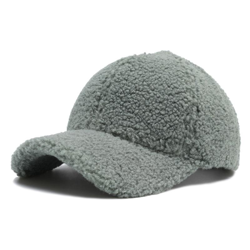 OVOXDA Herfst Winter Baseball Cap Heren Dames Effen Kleur Lamswollen Cap Outdoor Warme Cap lichtgrijze kleur