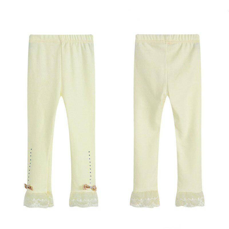Comeandbuy Kinderen Meisjes Prinses Legging Lente Herfst Trim Kant Geplooide Strass Leggings Katoenen Leggings Broek voor meisjes 120