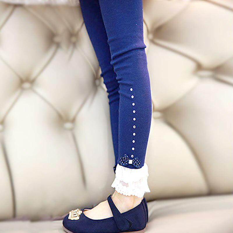 Comeandbuy Kinderen Meisjes Prinses Legging Lente Herfst Trim Kant Geplooide Strass Leggings Katoenen Leggings Broek voor meisjes 120