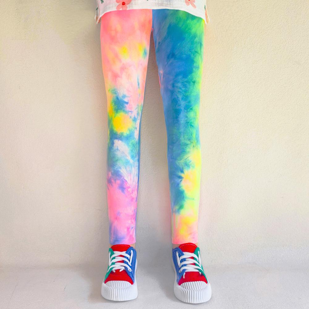 QEENRAAN Kinderbroeken Kleurrijke fluorescerende kleurenprintleggings voor meisjes Broeken Babymeisjes Zachte elastische skinny broek 110 fluorescerende roze kleur