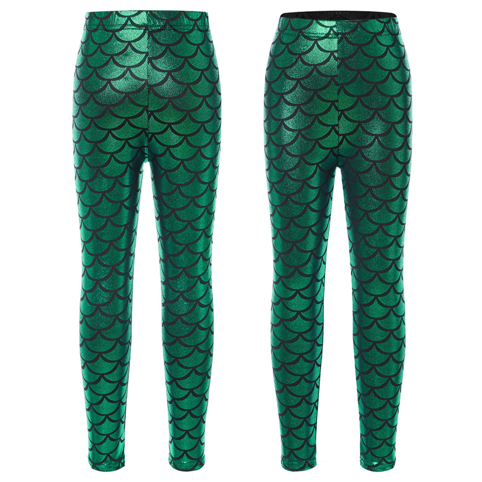 IEFiEL Kinderen Meisjes Stijlvolle Kleding Elastische Tailleband Vis Schubben Print Felle Leggings Straatmode 9-10 Years