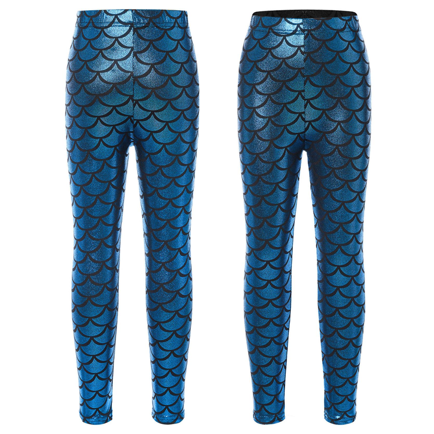 IEFiEL Kinderen Meisjes Stijlvolle Kleding Elastische Tailleband Vis Schubben Print Felle Leggings Straatmode 7-8 Years lichtblauwe kleur