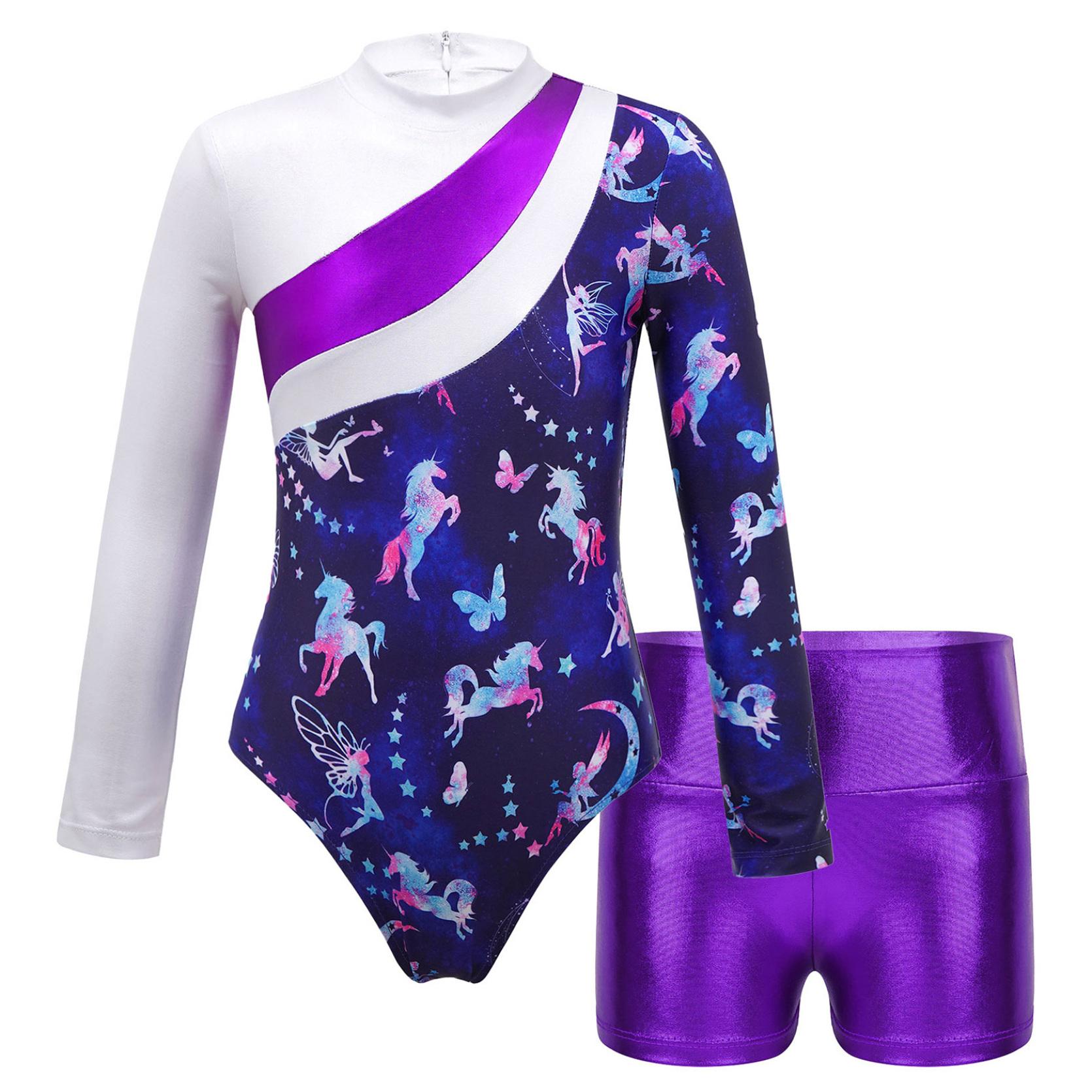 IEFiEL Zwemkleding voor kinderen, strandkleding, badpak met print, tweedelige outfits voor gymnastiek, danssport 9-10 Years paars