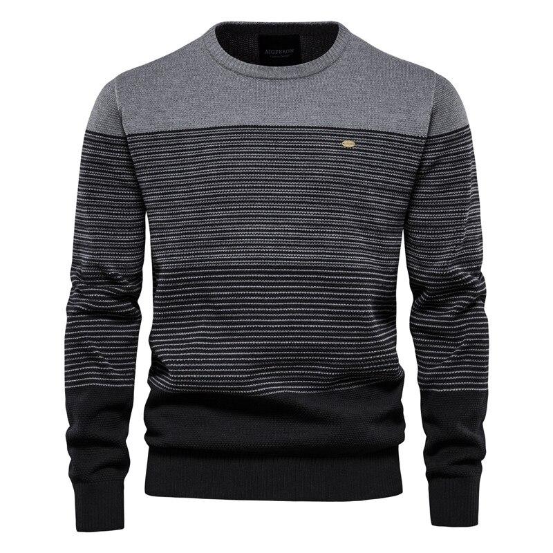AIOPESON Men Fashion AIOPESON Merk Katoenen Trui Mannen Mode Toevallige O-hals Gestreepte Truien Gebreide Trui Mannelijke Nieuwe Winter Warme Heren Truien L 65-75 kg grijs