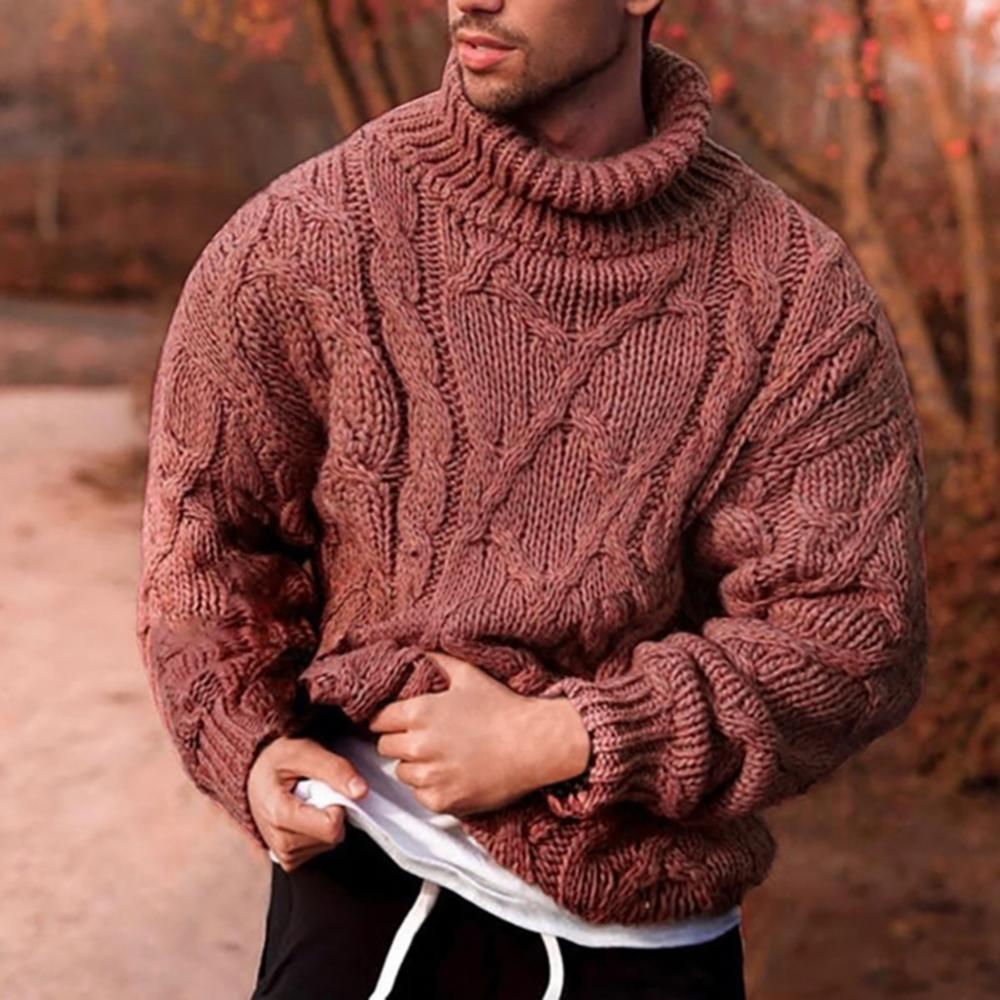 New boy 04 Modieuze heren herfst/winter warme pure kleur gebreide twist vlecht twist gebreide trui coltrui warme pullover XXXL rood