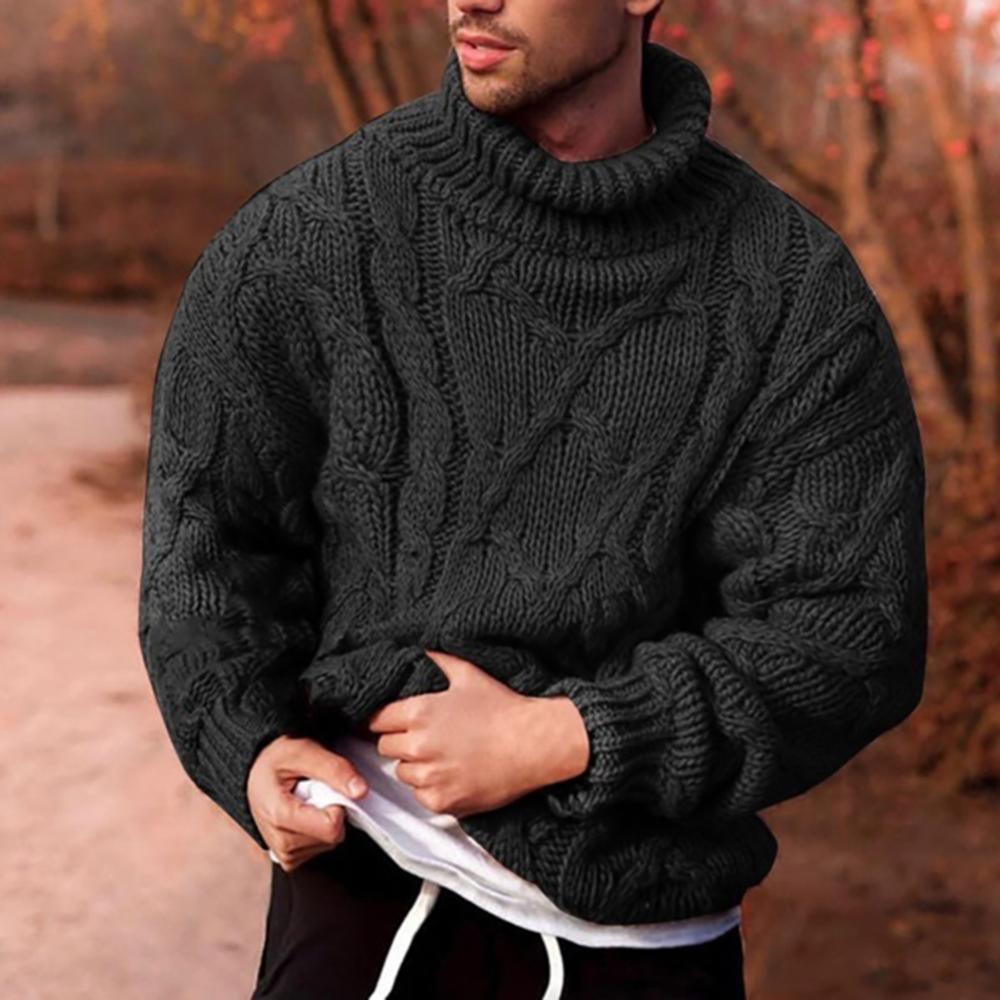 SDS004 Modieuze heren herfst/winter warme pure kleur gebreide twist vlecht twist gebreide trui coltrui warme pullover M