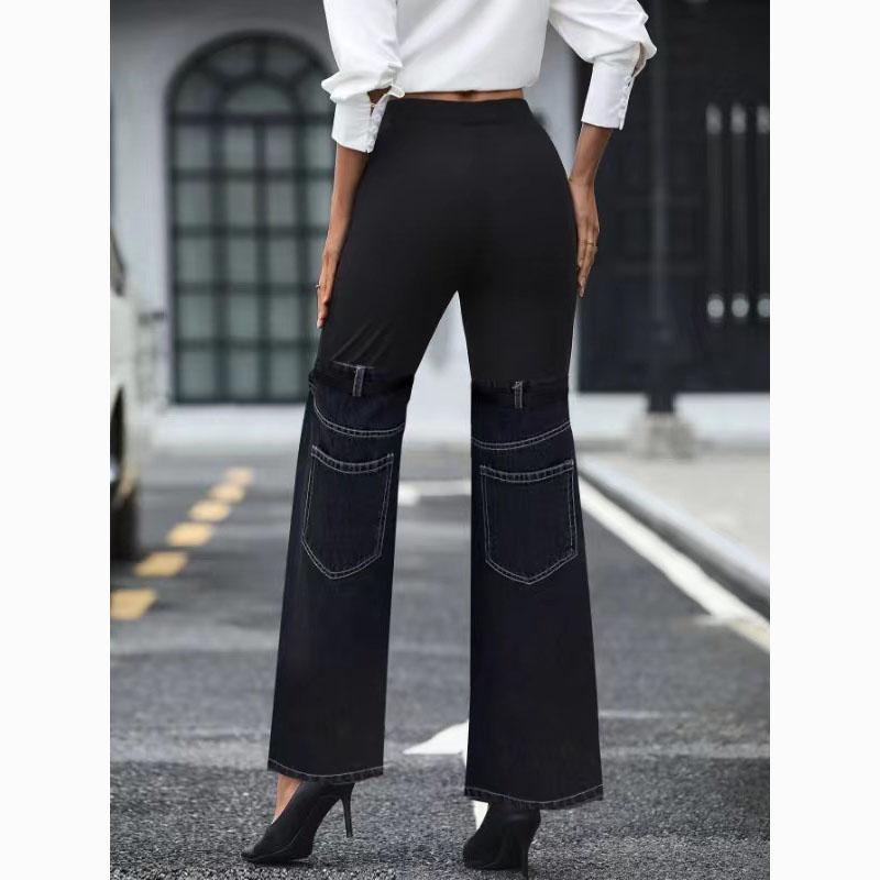 Mille Lente dames modieuze slanke denim gesplitste casual broek met wijde pijpen M zwart
