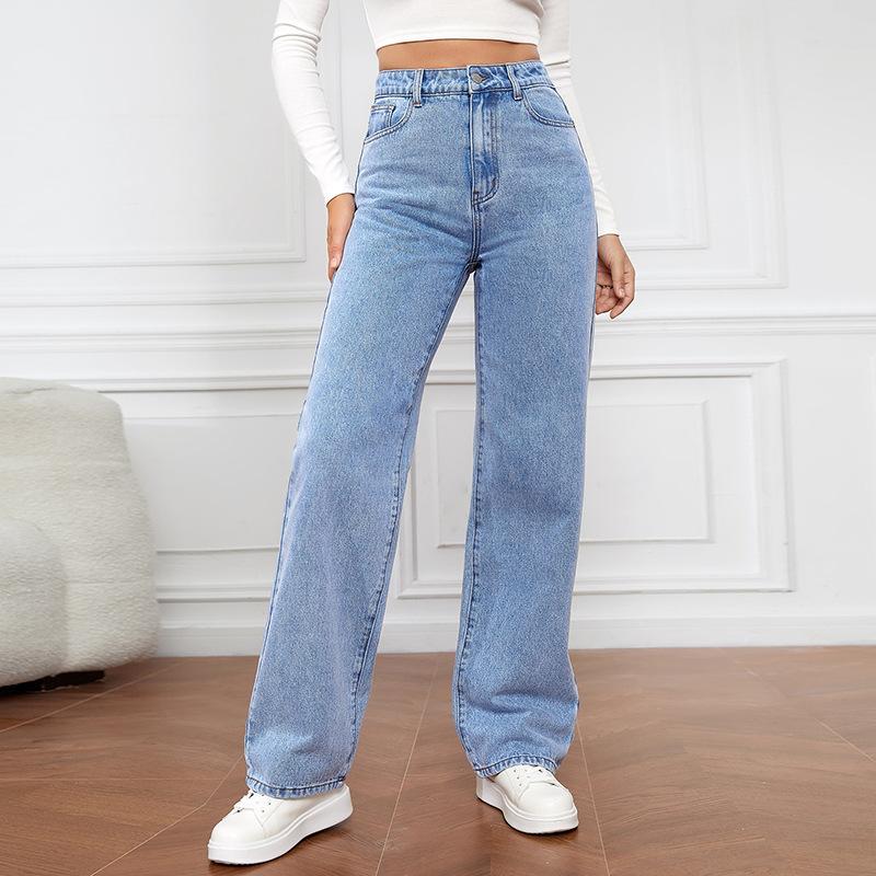 Pony Mall New high-waisted washed women's jeans long section fashion versatile models straight trousers female M