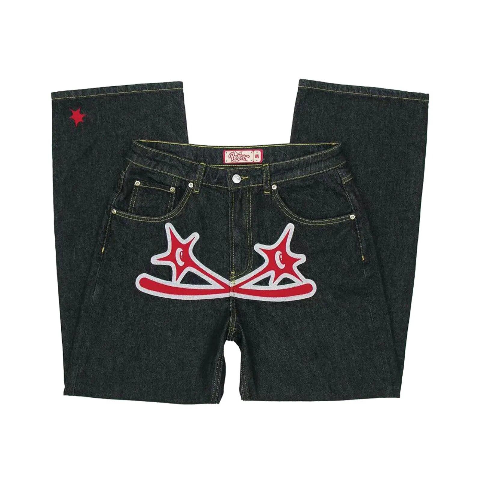 Kuake Duan Mannen Vrouwen Y2K Jeans Broek Hip Hop Straat Rechte Been Jeans Lente Herfst Denim Broek Nieuwe Mode Casual Broek streetwear M rood