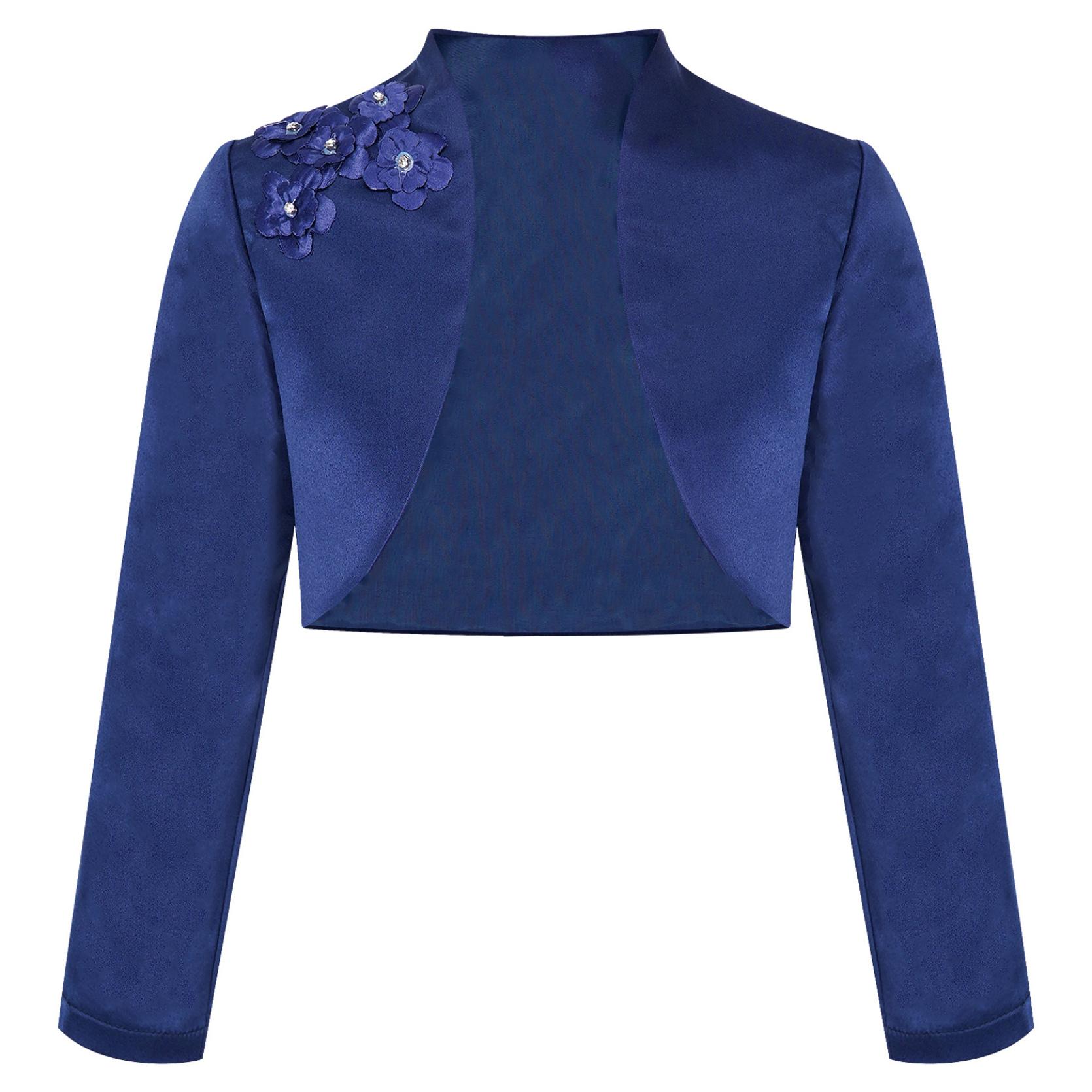 IEFiEL Bolero-schouderjasje voor kinderen Bolero-jasje voor meisjes Feestelijk jasje met lange mouwen voor communiejurk 3-4 Years marineblauwe kleur