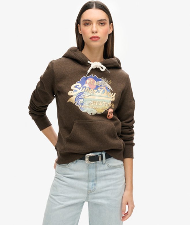 Superdry Itago Hoodie met Vintage Logo Bruin