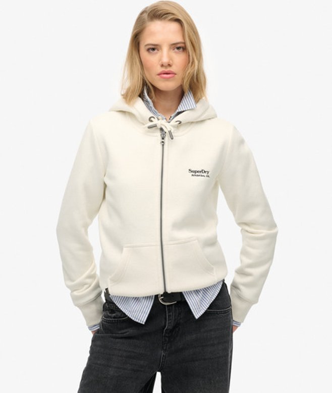Superdry Athletic Essentials Logo Zip Hoodie White
