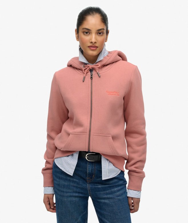Superdry Athletic Essentials Logo Zip Hoodie Pink