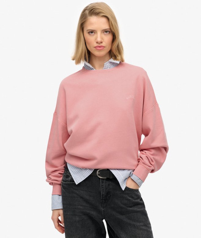 Superdry Essential Logo Garment-dye Sweatshirt met Ronde Hals Pink