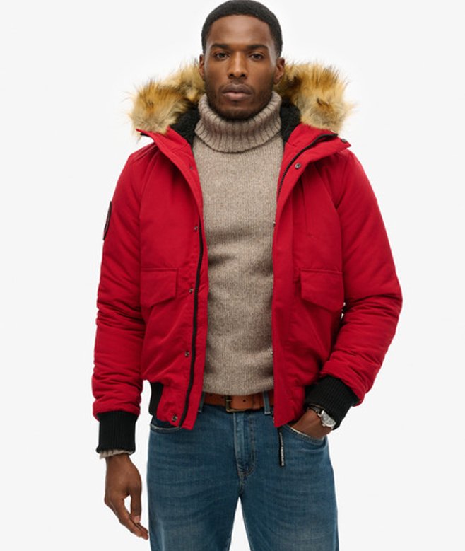 Superdry Everest Pufferbomberjack met Capuchon Rood