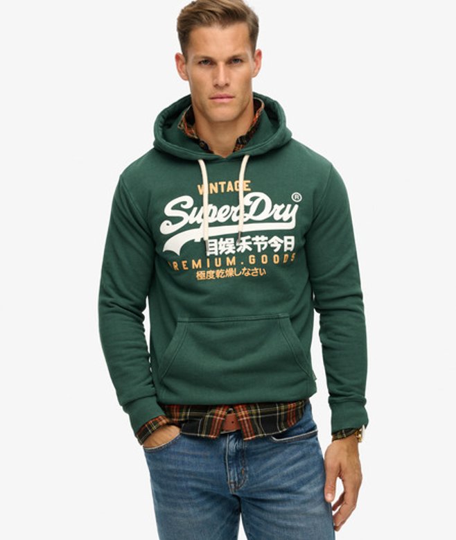 Superdry Premium Goods Hoodie met Vintage Logo Groen
