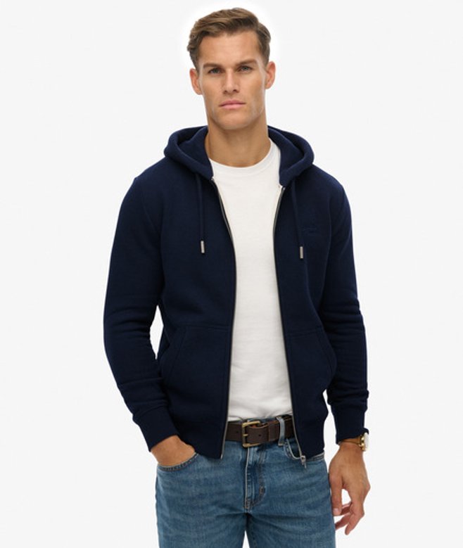 Superdry Vintage Logo Geborduurde Zip Hoodie Blauw