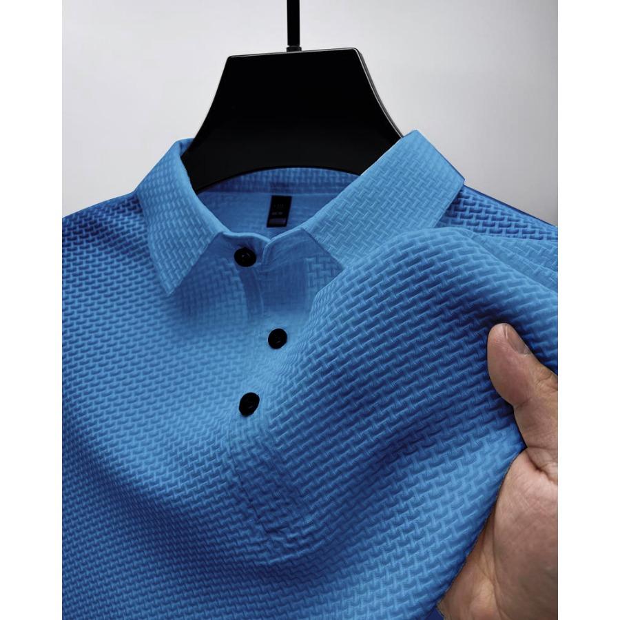 HerSight Mesh Ice Silk Polo's Top T-shirt met korte mouwen Heren reverskraag Zomer effen kleur glijdende poloshirts XL blauw