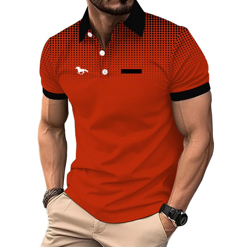 Haodingfushi Nieuwe zomerse slim fit korte mouwen sport revers zakelijk casual poloshirt nep zakontwerp revers poloshirt. XL oranje