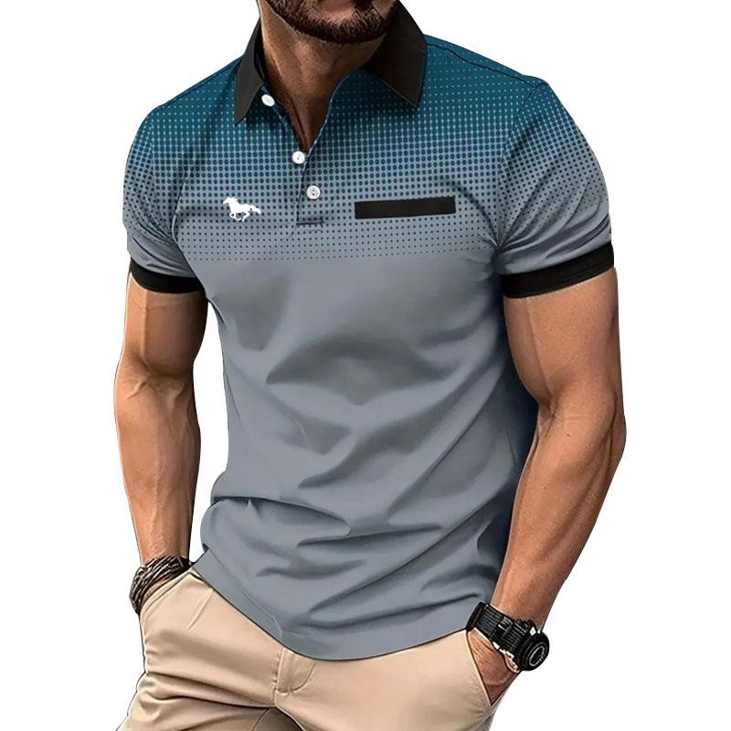 Haodingfushi Nieuwe zomerse slim fit korte mouwen sport revers zakelijk casual poloshirt nep zakontwerp revers poloshirt. L grijs