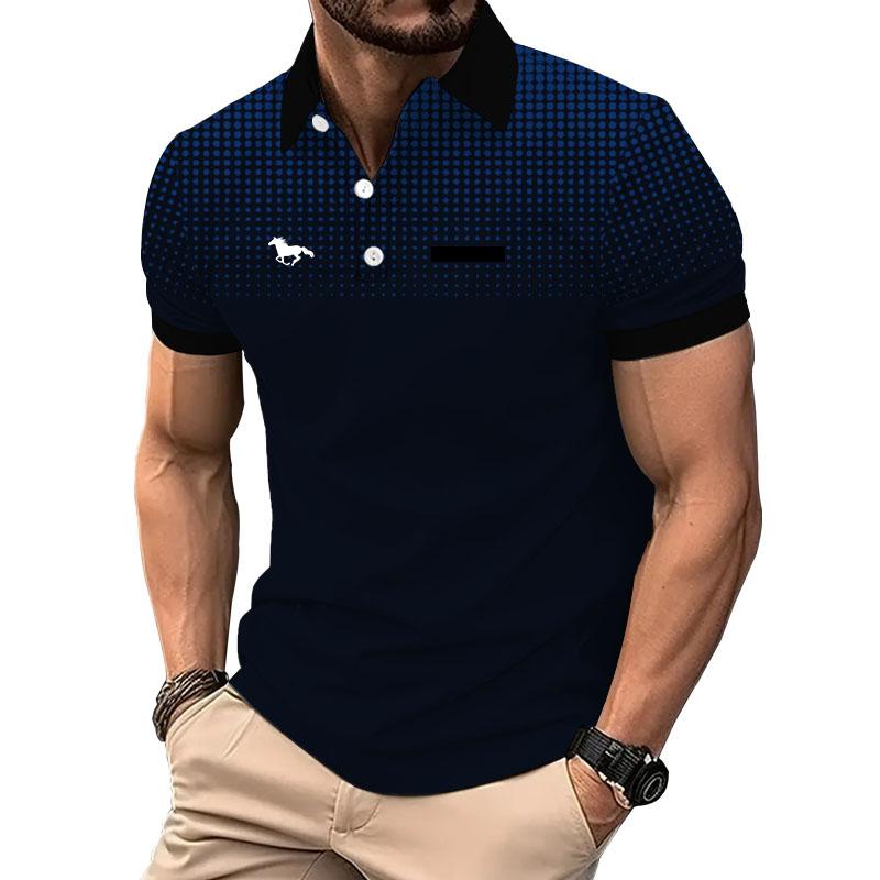 Haodingfushi Nieuwe zomerse slim fit korte mouwen sport revers zakelijk casual poloshirt nep zakontwerp revers poloshirt. XL marineblauwe kleur